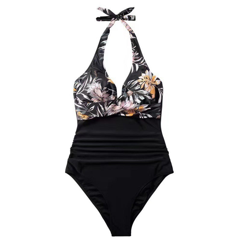 Damen Badeanzug mit raffiniertem Wickel-Design und floralem Muster R&B