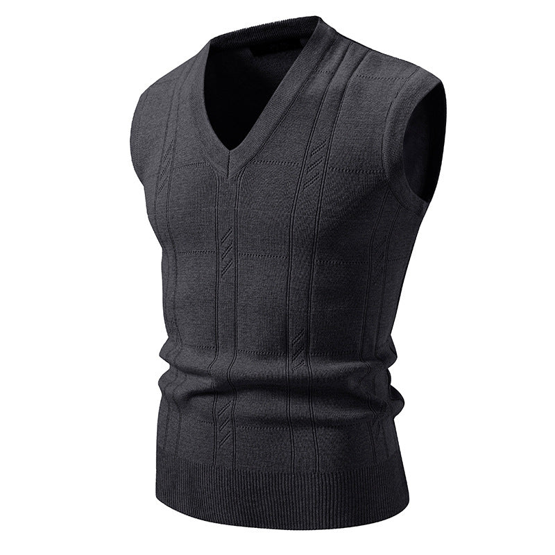 Herren eleganter ärmelloser Pullover mit V-Ausschnitt und strukturiertem Muster R&B