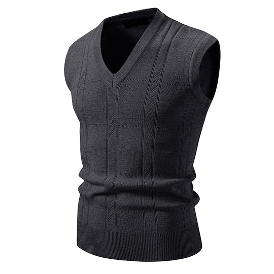 Herren eleganter ärmelloser Pullover mit V-Ausschnitt und strukturiertem Muster R&B