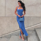 Damen Wickelkleid mit schmalem Taillenschnitt und elegantem tiefem Schlitz R&B