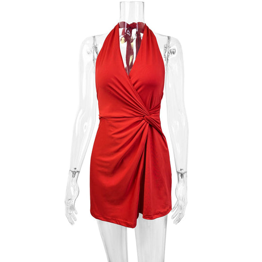 Damen Neckholder Minikleid mit Wickeldesign R&B