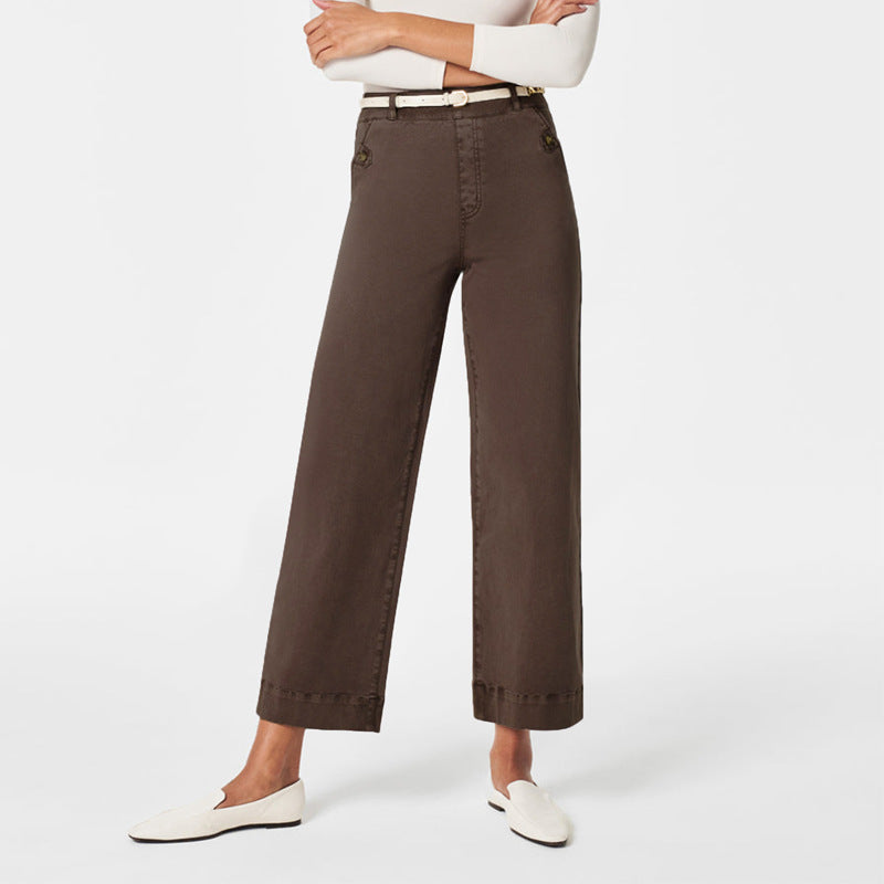 Damen Weite High-Waist Hose mit modischen Knopfdetails R&B