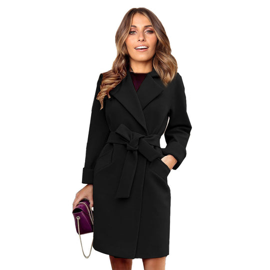 R&B | Langer Doppelt Knöpfbarer Woll-Look-Mantel für Frauen