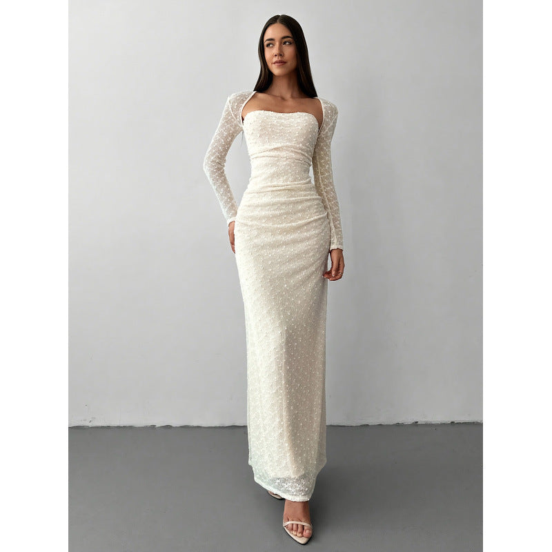 Damen Maxikleid mit transparenten Ärmeln R&B