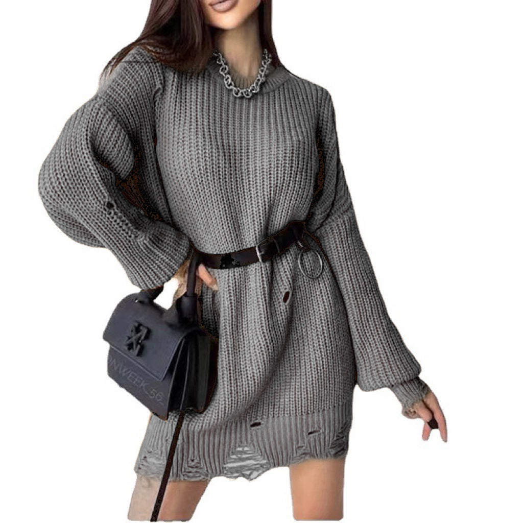 Damen Strickkleid mit lässiger Passform und distressed Details R&B