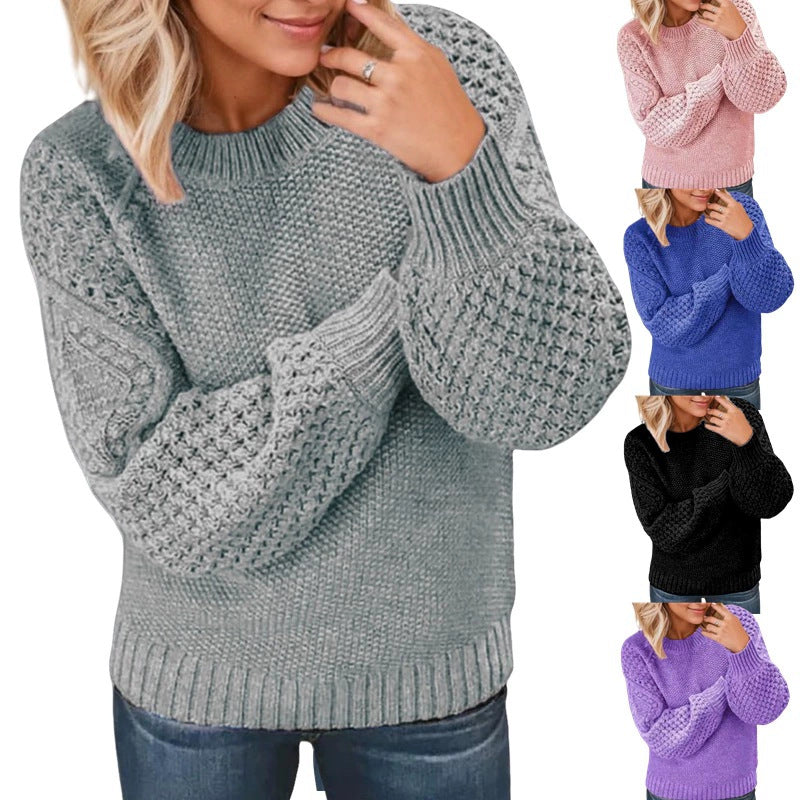 Damen Grober Strickpullover mit voluminösen Ärmeln und strukturierter Oberfläche