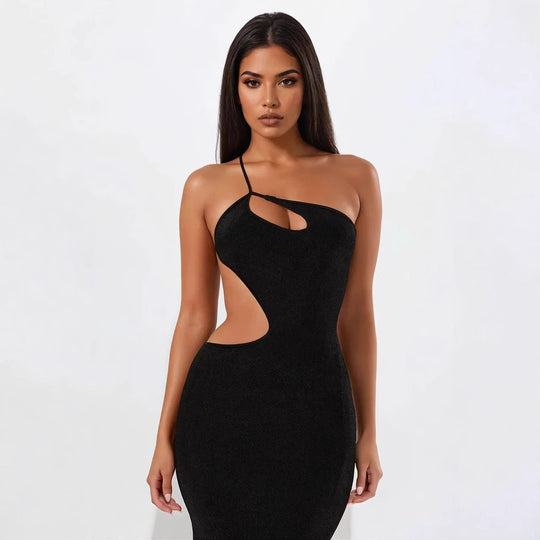 Damen figurbetontes Maxikleid mit tiefem Ausschnitt und Cut-Out-Details R&B