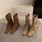 Damen elegante Stiefeletten aus hochwertigem Wildleder mit verstellbarem Riemen und spitzem Schnitt R&B