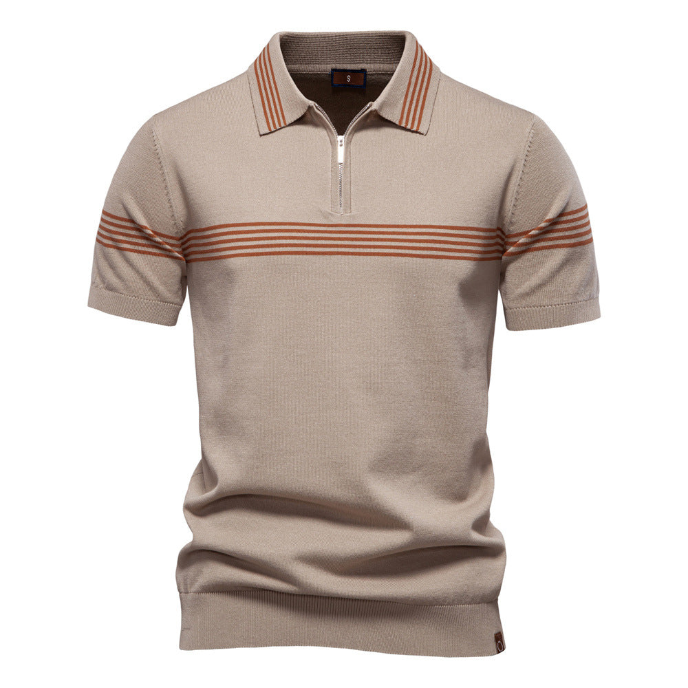 Herren Polo-Shirt mit elegantem Reißverschluss und sportlichem Streifenmuster R&B