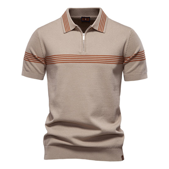 Herren Polo-Shirt mit elegantem Reißverschluss und sportlichem Streifenmuster R&B