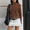 Damen Kunstlederjacke mit modernem Stehkragen und leichtem Schnitt R&B