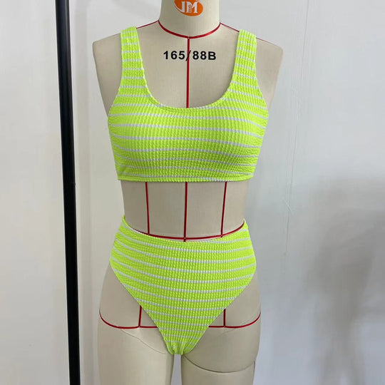 Damen High-Waist Bikini-Set mit modischem Rippstrick R&B