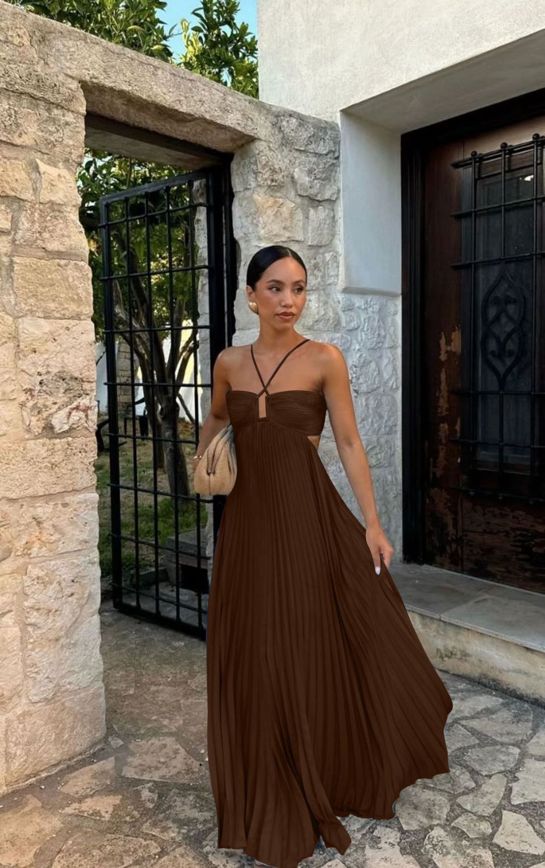 Damen Plisseekleid mit schulterfreiem Design und raffinierten Trägerdetails R&B