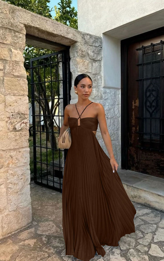 Damen Plisseekleid mit schulterfreiem Design und raffinierten Trägerdetails R&B