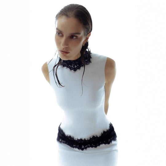Damen Elegantes und figurbetontes Abendkleid mit Spitzenakzenten R&B