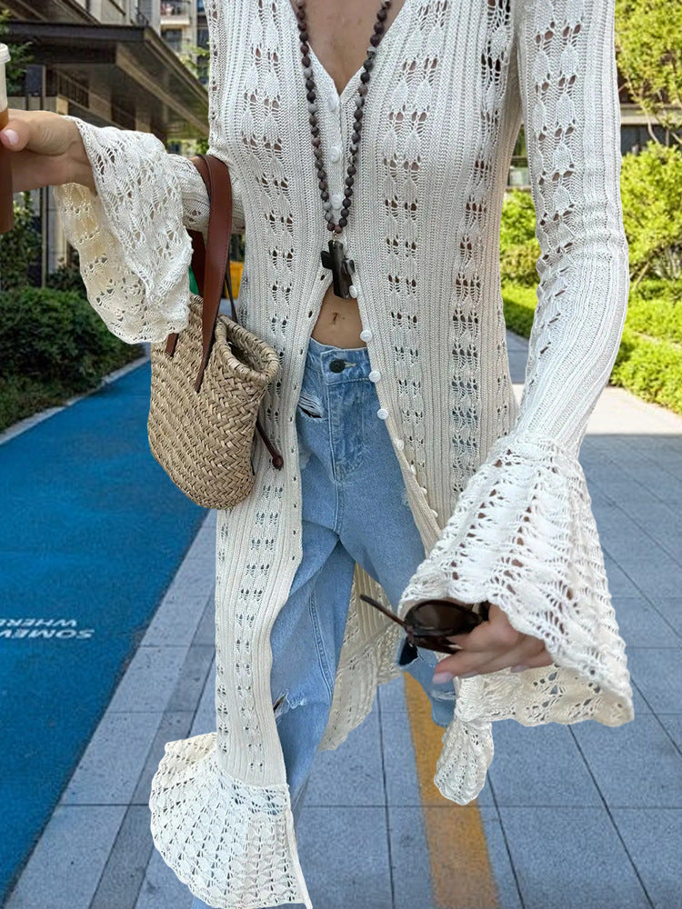 Damen Großer Strickcardigan mit offener Maschenstruktur und weit geschnittenen Ärmeln R&B