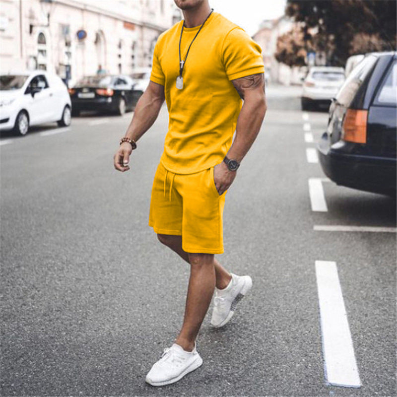 Herren lässiges Kurzarm-Set mit praktischen Taschen und elastischem Bund R&B