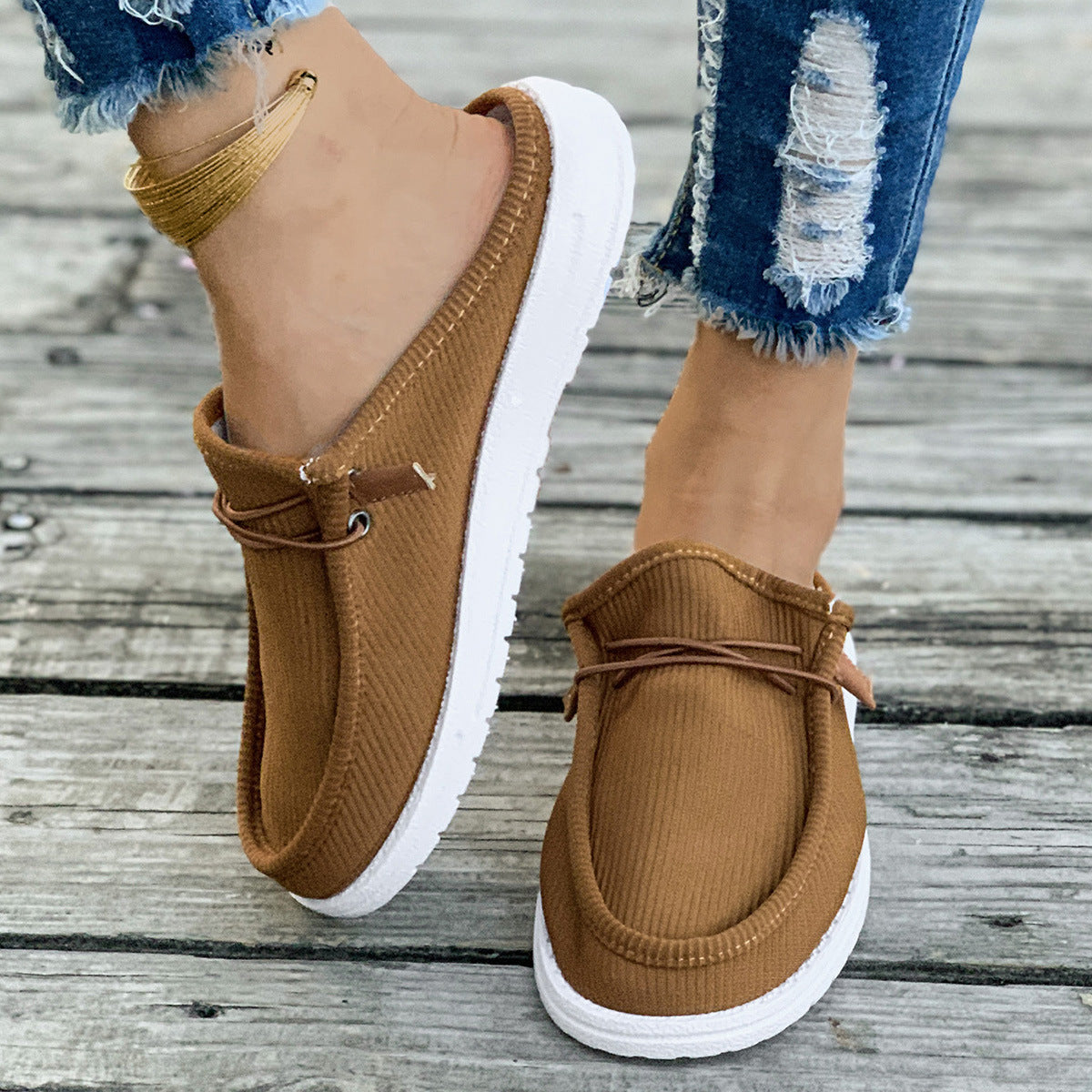 Damen Slip-On Mokassins mit attraktiver Rippstruktur R&B
