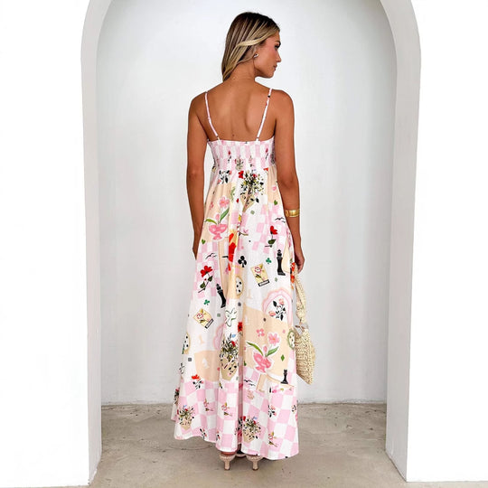 Damen Maxikleid mit verspieltem Blumendesign und ausgeschnittenen Details R&B