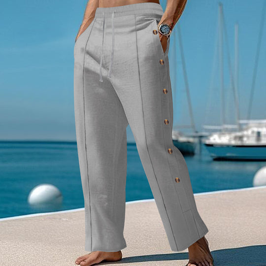 Herren nan maritime Relaxhose mit weitem Bein, elastischem Kordelzugbund und seitlicher Knopfleiste R&B