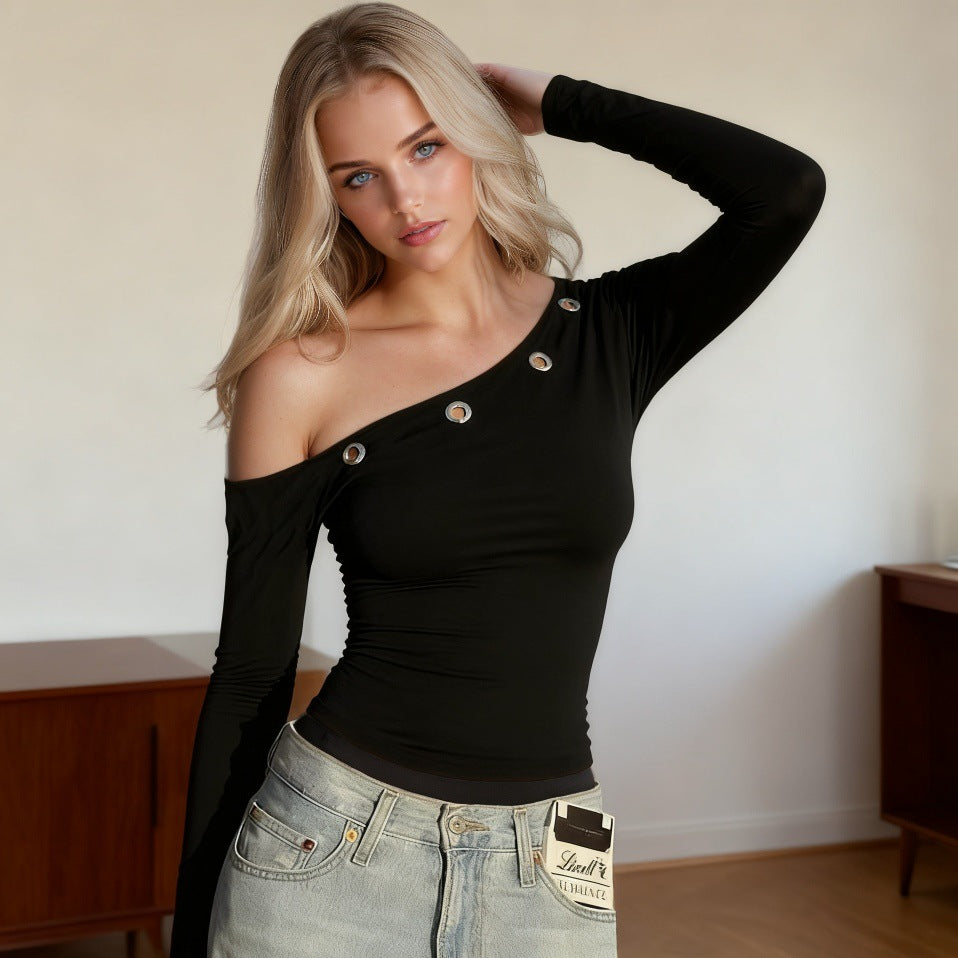 Damen Off-Shoulder Oberteil mit dekorativen Ösen R&B