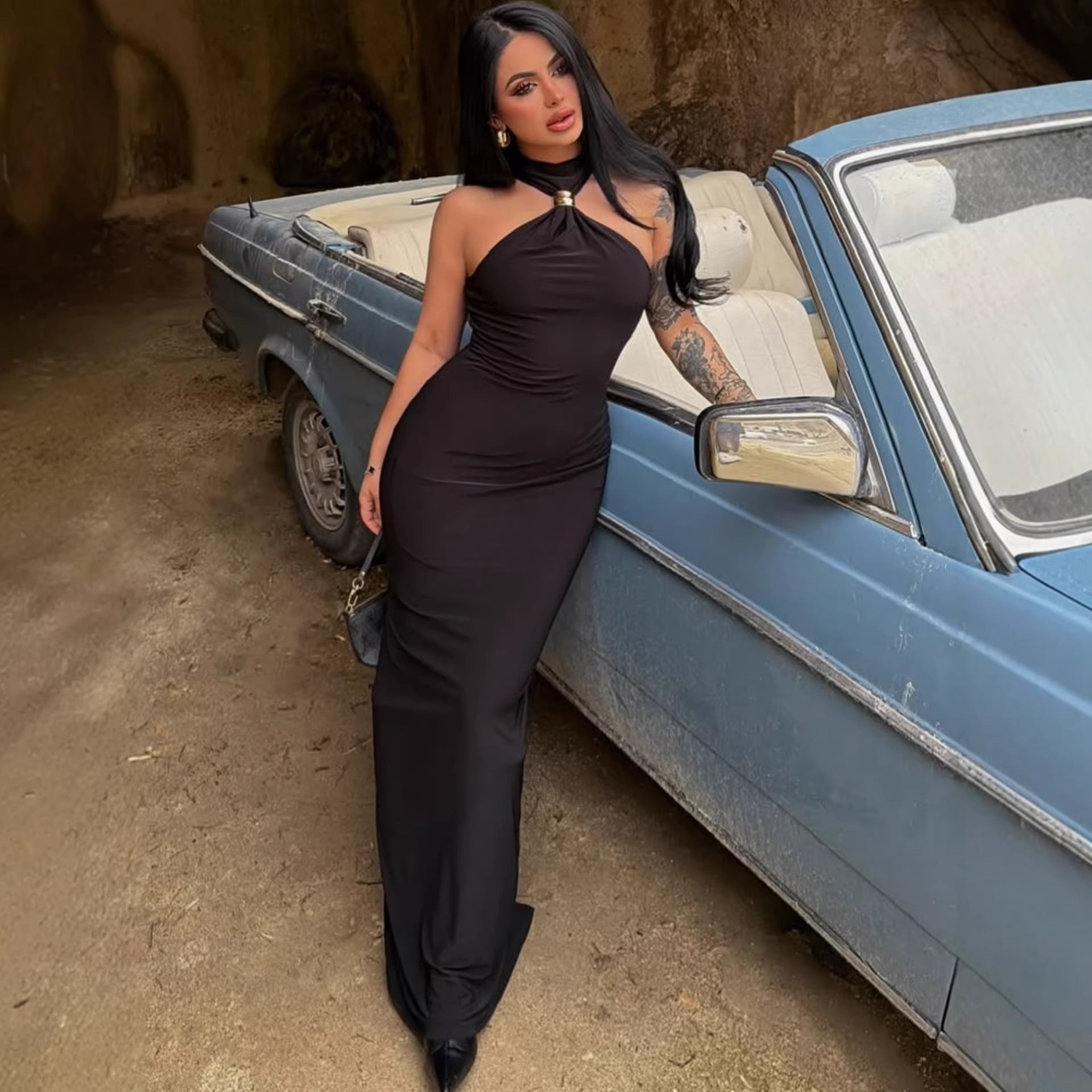 Damen Maxikleid mit asymmetrischem Ausschnitt und elegantem Design R&B