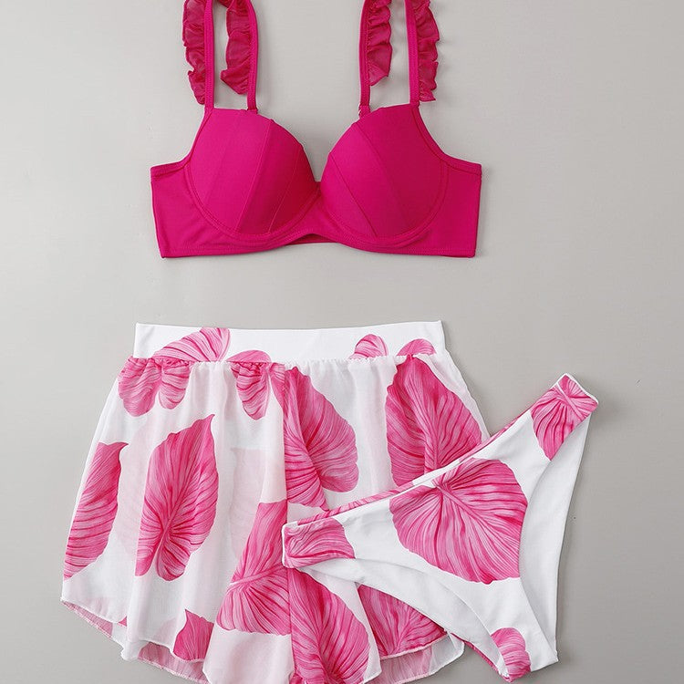 Damen Bikini-Set mit Rüschendetails und fließendem Rock R&B