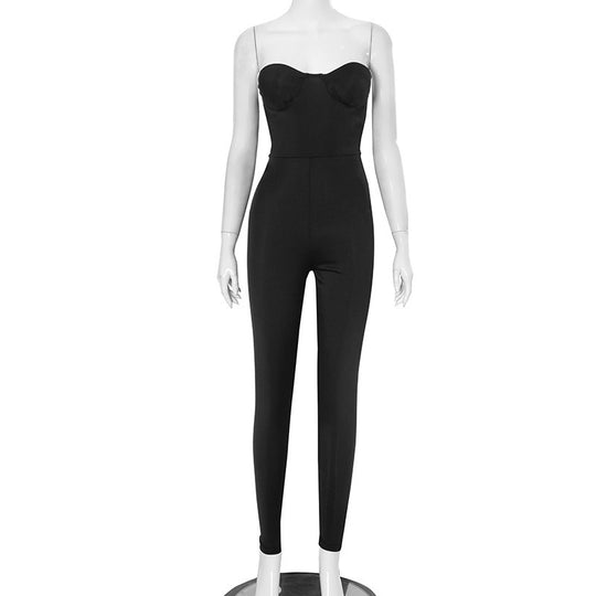 Damen figurbetonter Jumpsuit mit trägerlosem Design und elegantem Schnitt R&B
