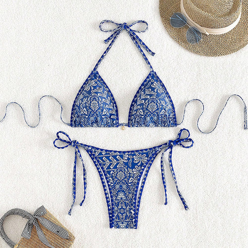 Damen Triangel-Bikini mit verstellbaren Bindebändern und floralem Print R&B