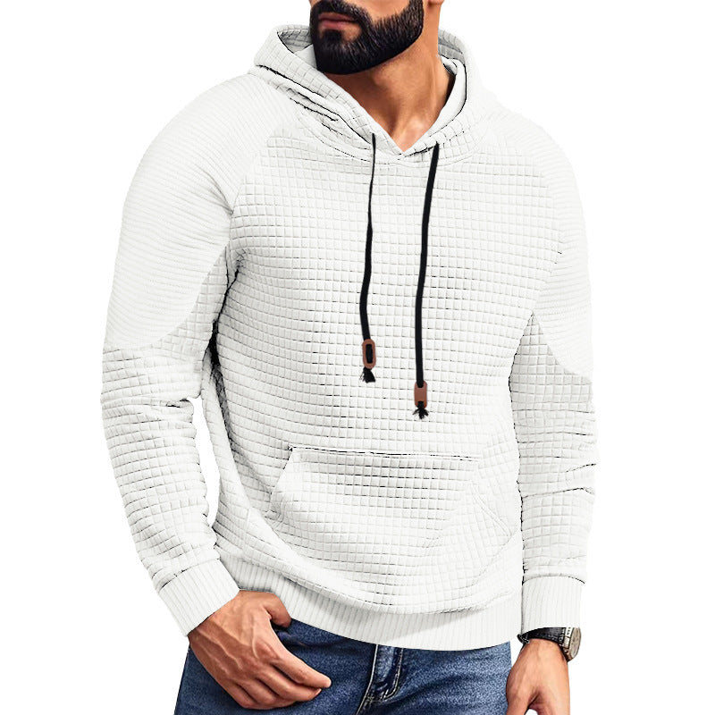 Herren nan quadratstrukturierter Kapuzenpullover in Steppoptik mit Kängurutasche, Raglanärmeln und Kordelzug R&B