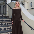 Damen Elegantes Langkleid mit gekreuztem Tailleneinsatz und schulterfreiem Ausschnitt R&B