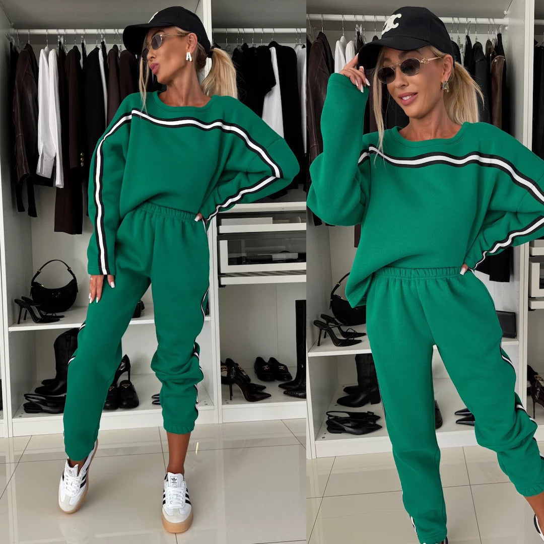 Damen Bequemes Sport-Loungewear-Set mit kontrastierenden Streifen R&B