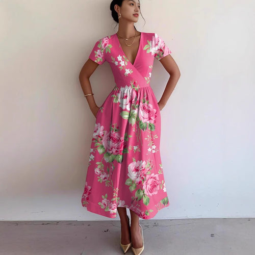 Damen Maxikleid mit tiefem V-Ausschnitt und modischem Streifenmuster R&B