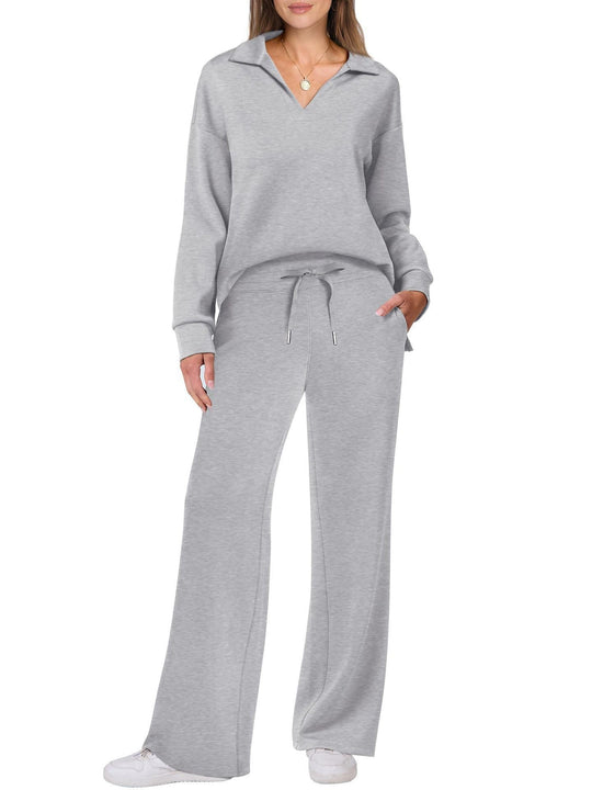 Damen Bequemer Freizeitanzug mit elegantem V-Ausschnitt und lockerem Schnitt R&B