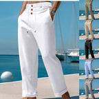 Herren nan weite Leinen-Relaxhose mit hoher Taillenblende, Kordelzug und Umschlag R&B