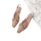Damen Slingback-Pumps mit elegantem Schleifendetail und modischem Quadratzehen