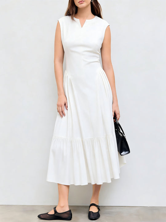 Damen elegantes Maxikleid mit voluminösen Falten und ärmellosem Design R&B