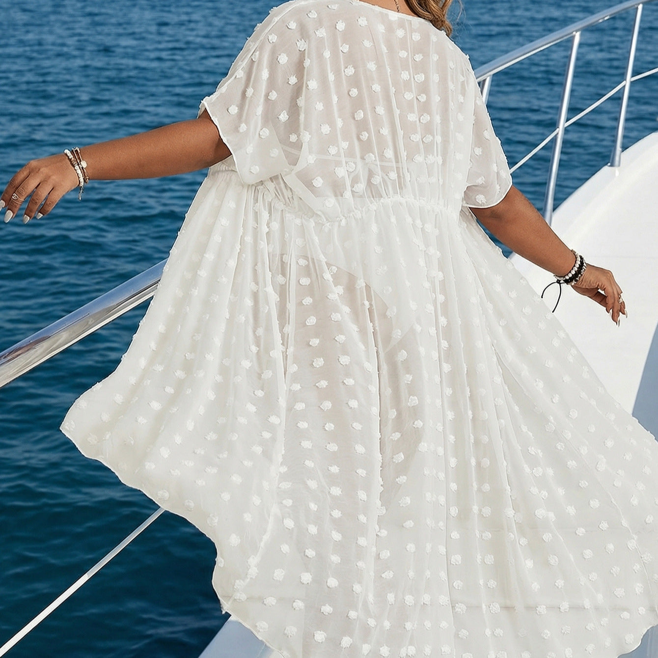 Damen transparenter Strandüberwurf mit modischem Lochmuster R&B