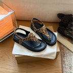 Damen Bequeme Zehentrenner-Sandalen mit modischem Leopardenmuster R&B