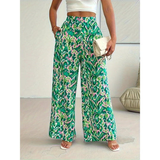 Damen Weite Palazzo-Hosen mit farbenfrohem Muster und hohem Taillenbund R&B