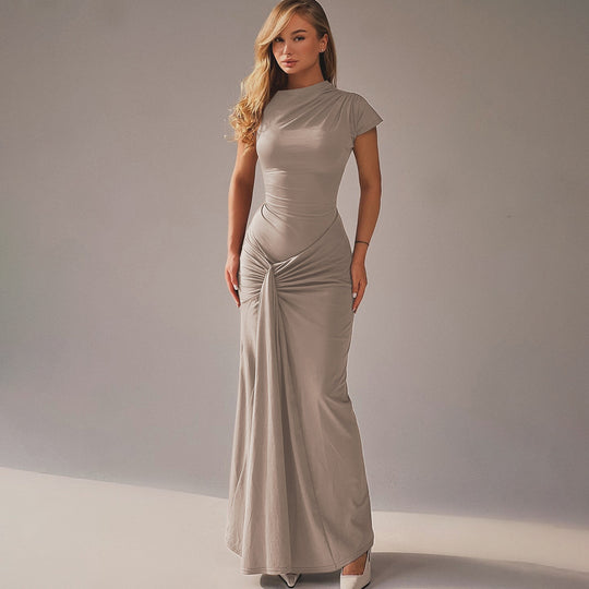 Damen Elegantes Maxikleid mit Drapierung und asymmetrischem Saum R&B