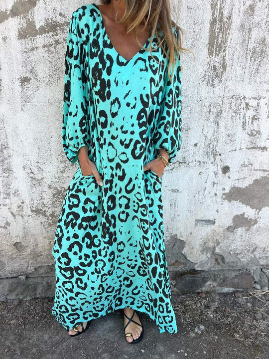 Damen Maxikleid mit tiefem V-Ausschnitt und lässigem Schnitt R&B