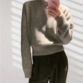 Damen lockerer Strickpullover mit Rundhalsausschnitt und weichem Material R&B
