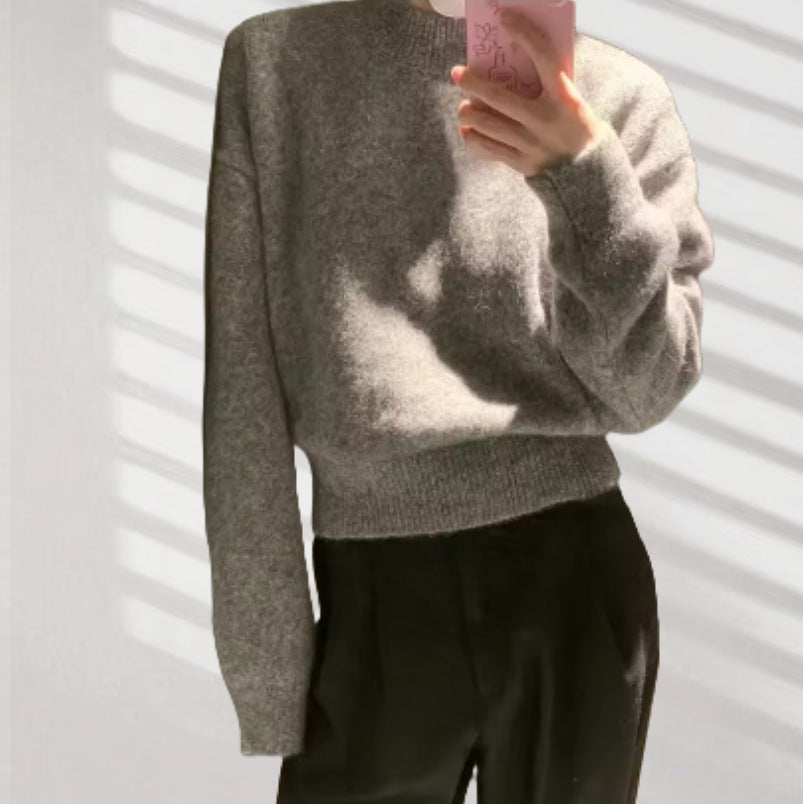 Damen lockerer Strickpullover mit Rundhalsausschnitt und weichem Material R&B