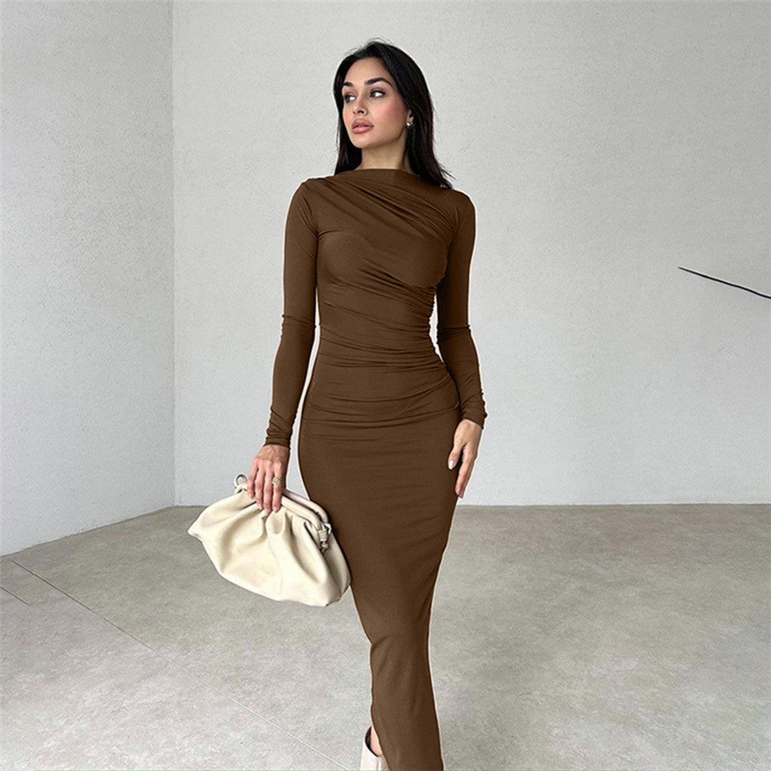 Damen figurbetontes Langarmkleid mit raffiniertem Drapierungseffekt R&B