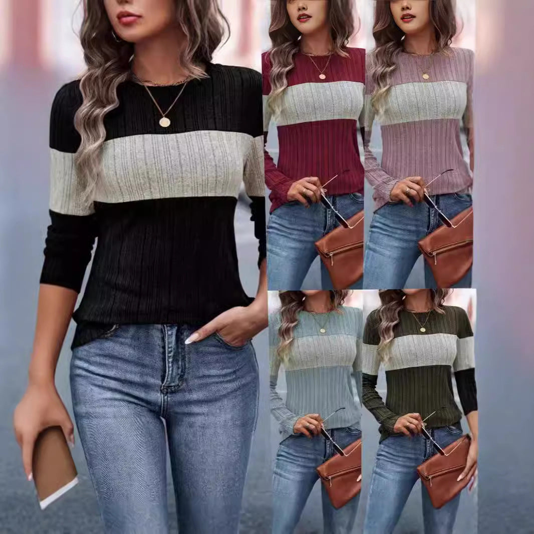 Damen Modisches Rippstrickpullover mit Streifenmuster R&B