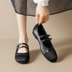 Damen Ballerina-Schuhe mit doppeltem Riemen und glänzender Schnallenverzierung