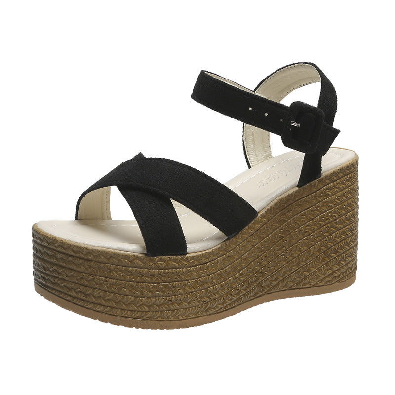 Damen Keil-Sandalen mit modischem Überkreuzriemen und rutschfester Sohle R&B