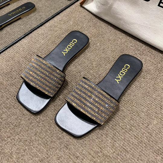 Damen Glamouröse Slipper mit dekorativer Strassverzierung R&B