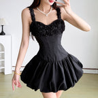 Damen Minikleid mit floralem Spitzenoberteil und voluminösem Rock R&B